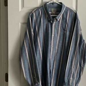 L.L. Bean Men's Blue and White Striped Shirt